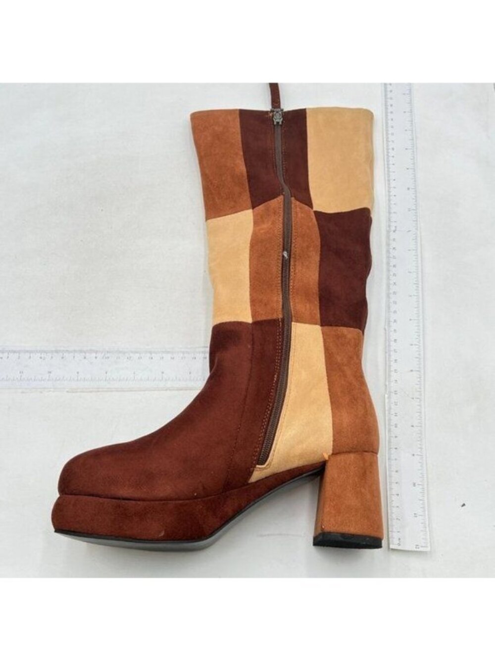 Brown Suede Women Platform Knee High Boots Chunky Heel Round Toe Dress Shoes
